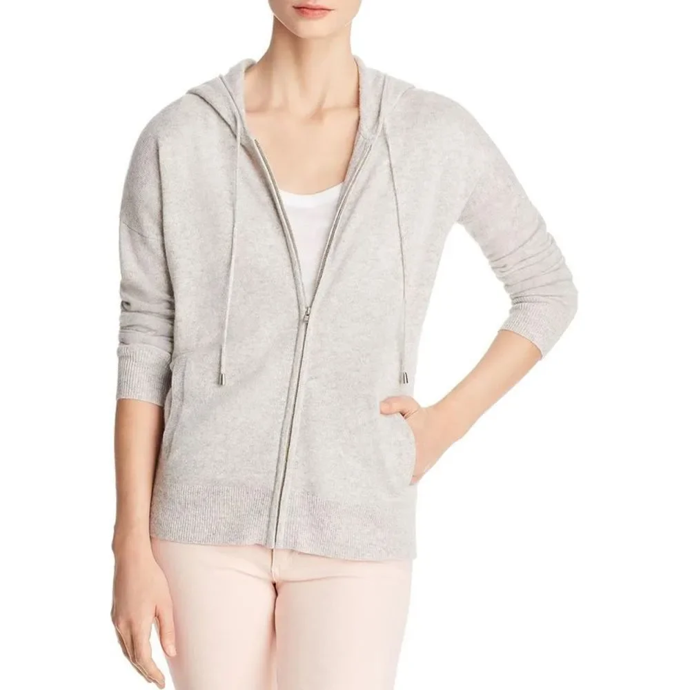 Private Label Womens Gray Cashmere Zip-Front Hoodie Cardigan Sweater Top NWT